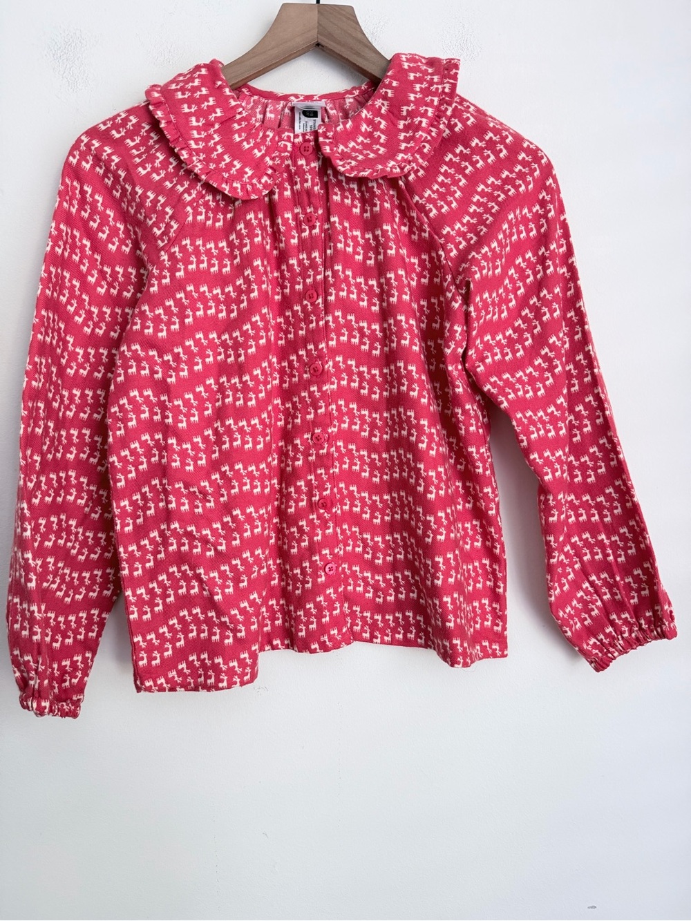 Hanna Andersson red flying deer Long-Sleeve flannel pajama Top Peter Pan Collar